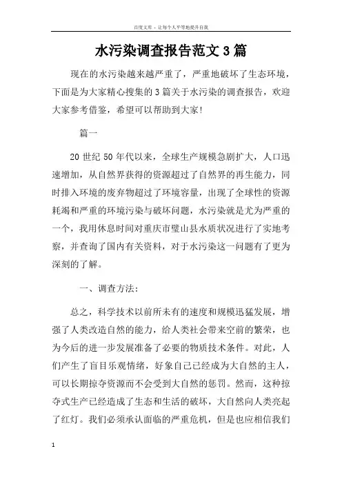 水污染调查报告范文3篇