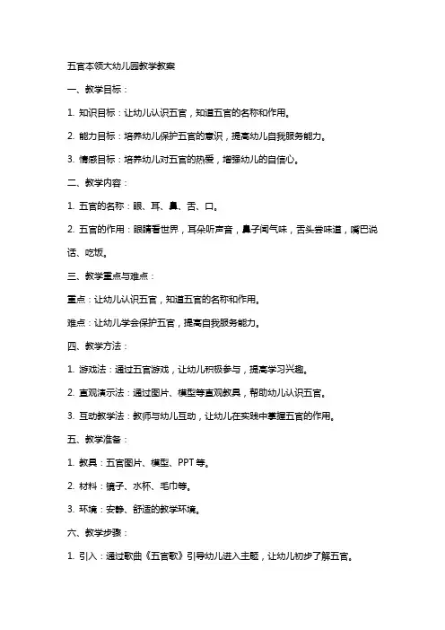 五官本领大幼儿园教学教案