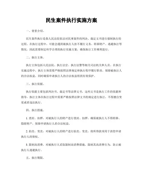 民生案件执行实施方案