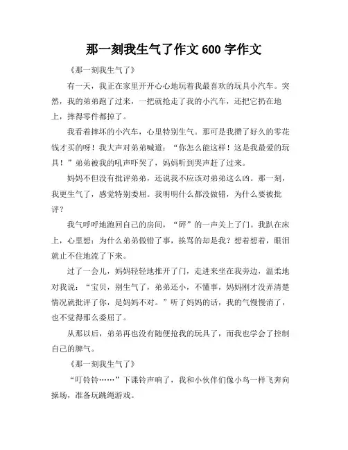 那一刻我生气了作文600字作文