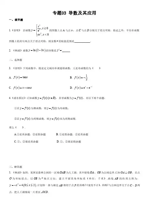 2023年上海16区(浦东徐汇杨浦闵行等)数学高考二模专题汇编3 导数及其应用含详解