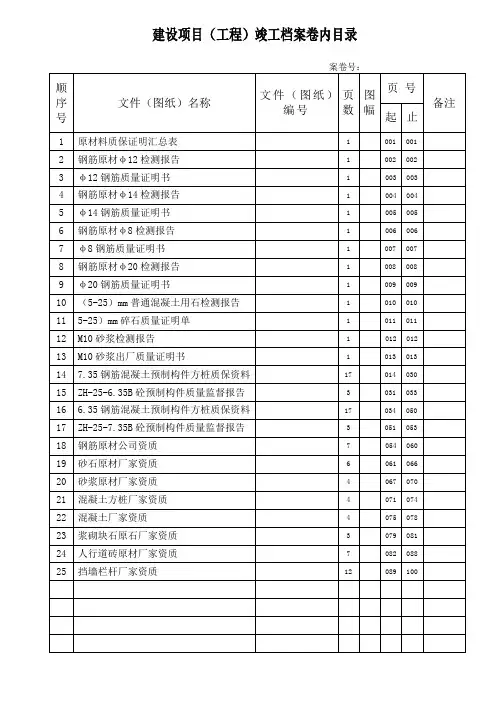 河道整治工程竣工资料卷内目录全套整理
