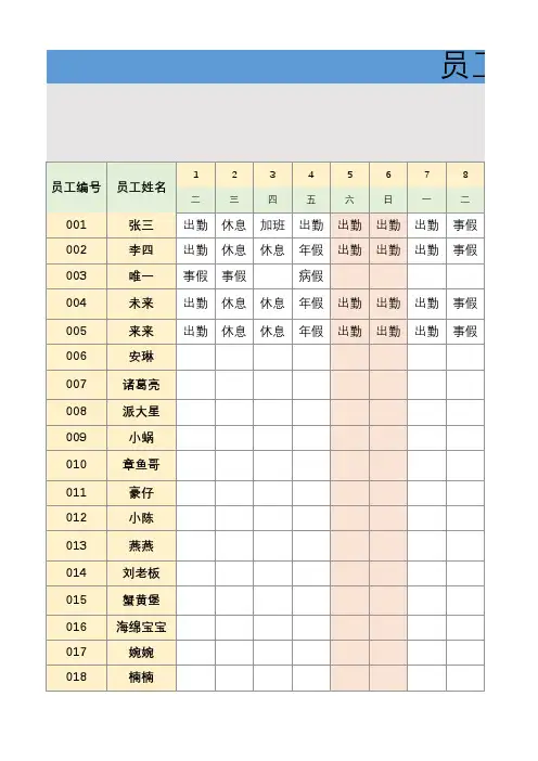 员工考勤表模板