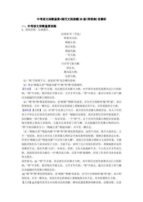 中考语文诗歌鉴赏+现代文阅读题20套(带答案)含解析