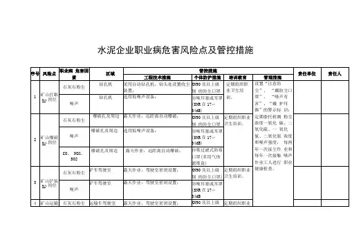 水泥企业职业病危害风险点及管控措施