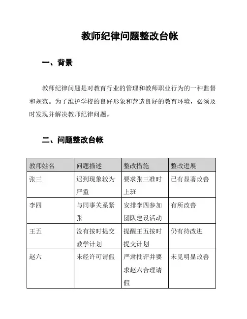 教师纪律问题整改台帐