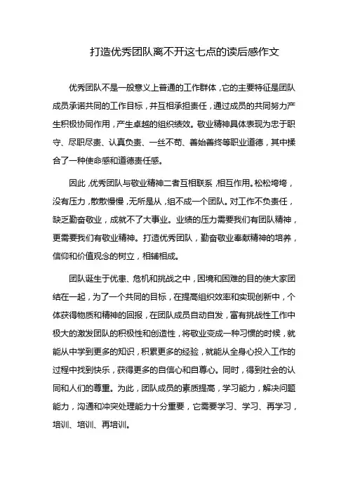 打造优秀团队离不开这七点的读后感作文