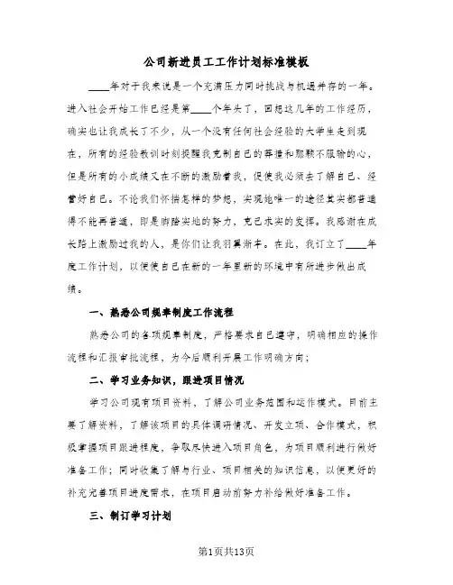 公司新进员工工作计划标准模板（3篇）