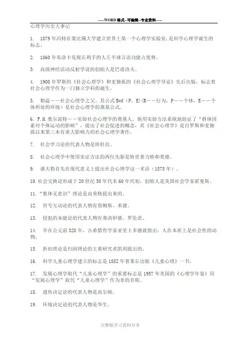 心理学历史大事记