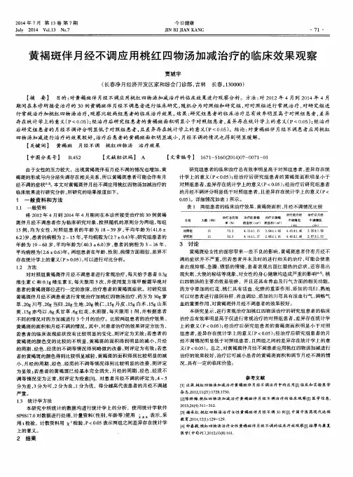 黄褐斑伴月经不调应用桃红四物汤加减治疗的临床效果观察
