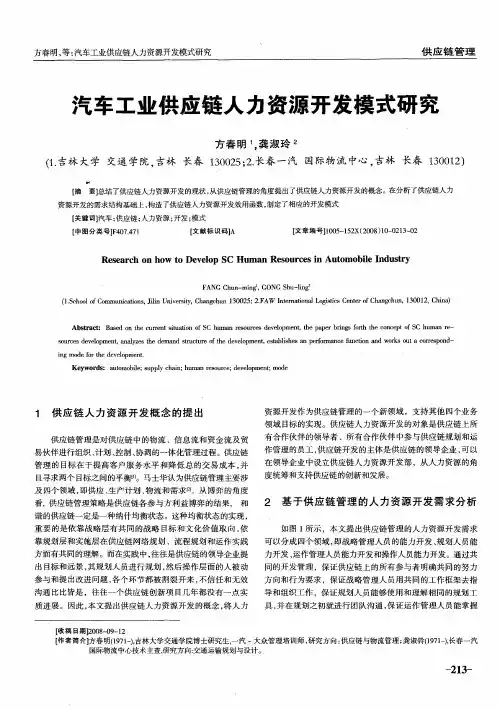 汽车工业供应链人力资源开发模式研究