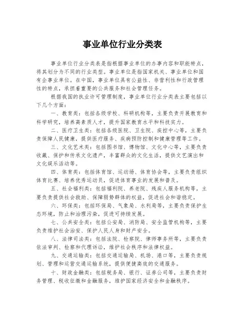 事业单位行业分类表