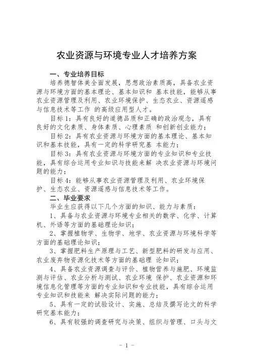 农业资源与环境专业人才培养方案