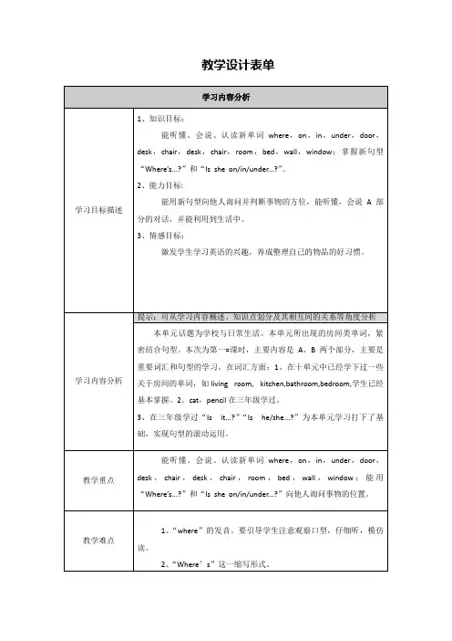 Unit 11  Where‘s  the  cat 教学设计