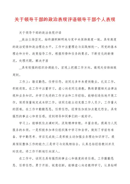 关于领导干部的政治表现评语领导干部个人表现