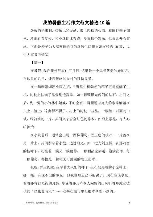 我的暑假生活作文范文精选10篇
