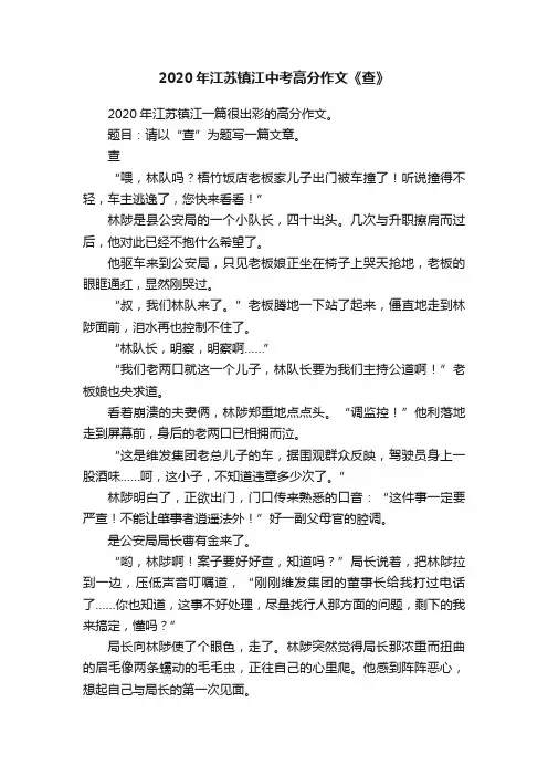 2020年江苏镇江中考高分作文《查》