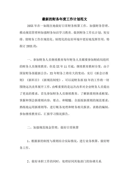 2021年最新的财务年度工作计划范文