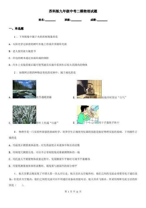 苏科版九年级中考二模物理试题