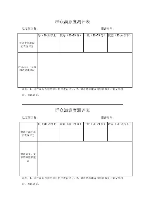 群众测评满意度测评表