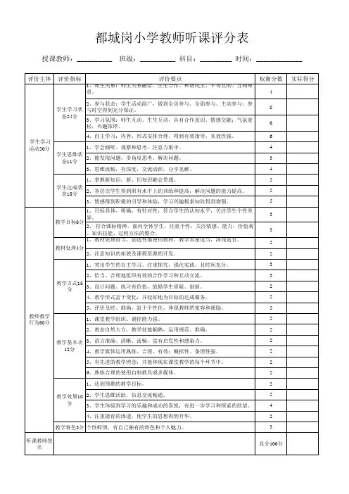 听课评课评分打分表