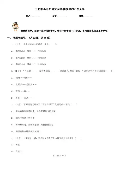 三亚市小升初语文全真模拟试卷(10)A卷