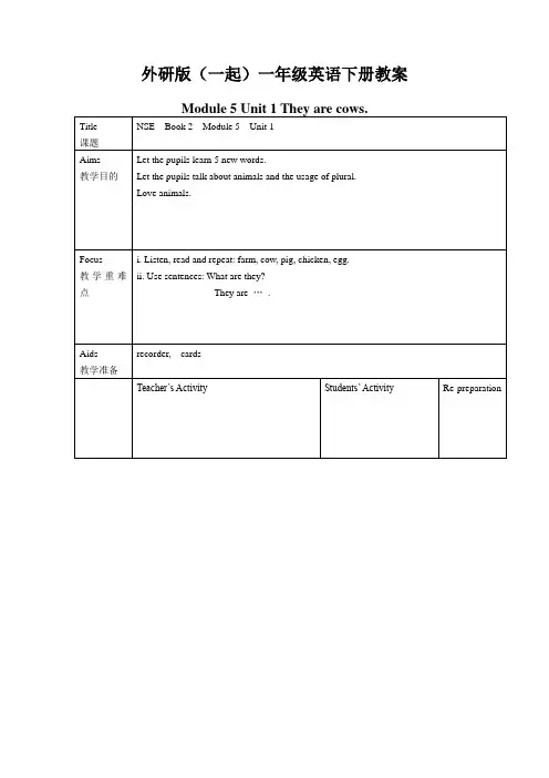 一年级英语下册 Module 5 Unit 1(1)教案 外研版(一起)