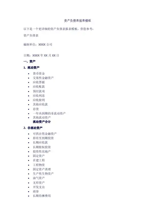 资产负债表报表模板