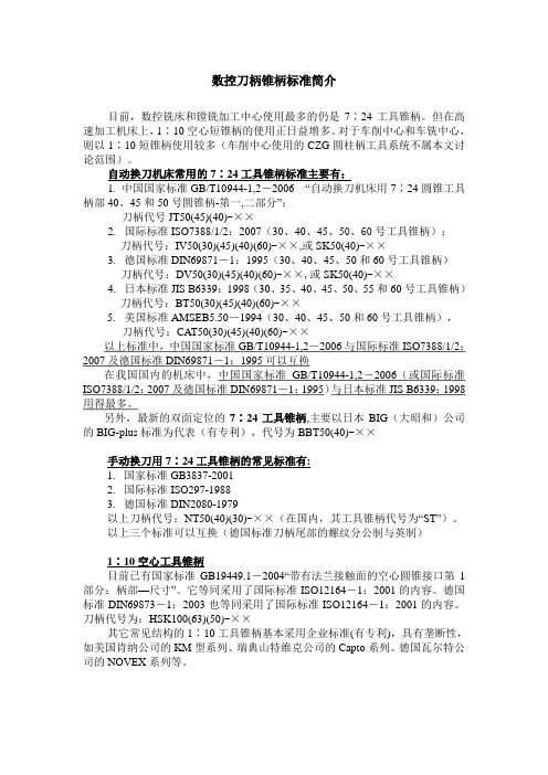 数控刀柄常用锥柄标准简介