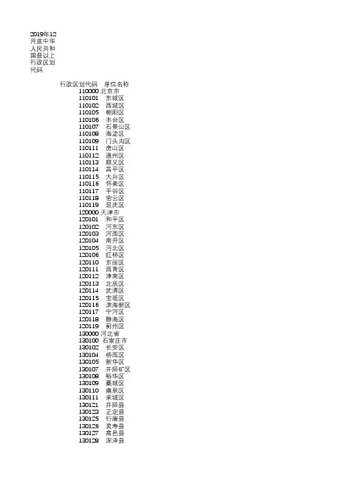 2020年中华人民共和国行政区划代码