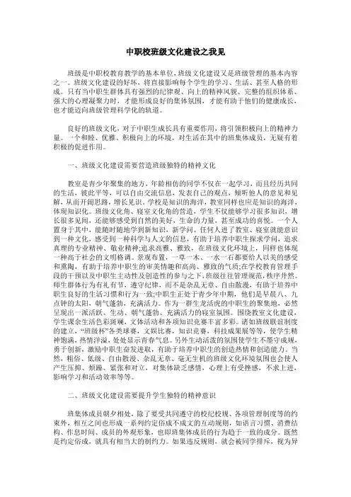中职校班级文化建设之我见