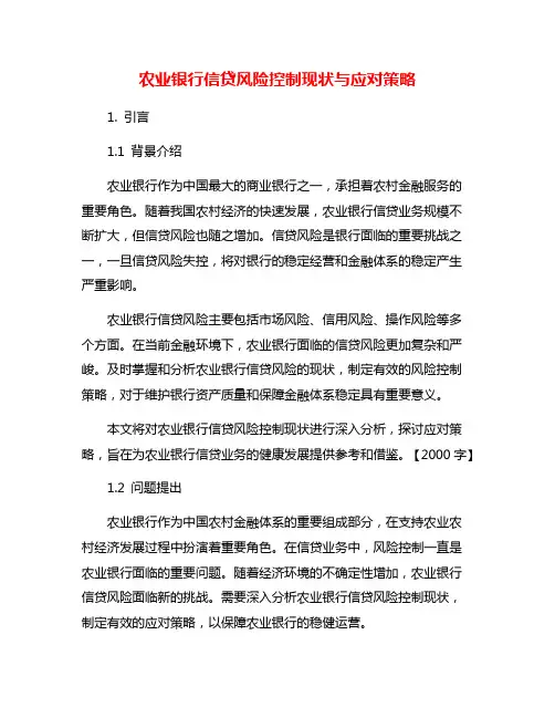 农业银行信贷风险控制现状与应对策略
