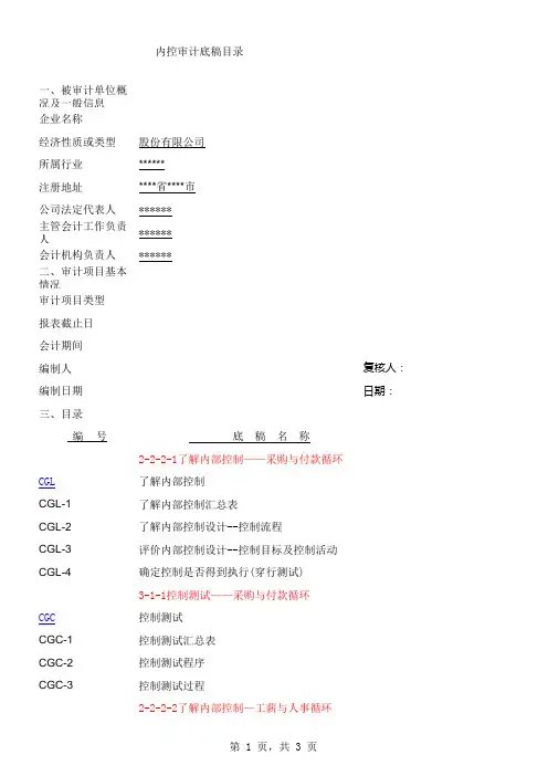 内部控制了解和测试底稿(合成版)