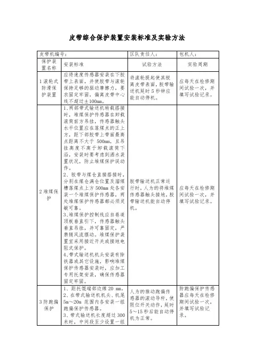 皮带综合保护装置安装标准及实验方法范本