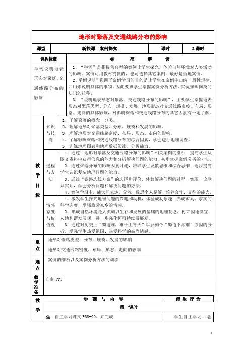 高中地理 第四章 自然环境对人类活动的影响 4.1 地形对聚落及交通线路分布的影响(第1课时)教案 