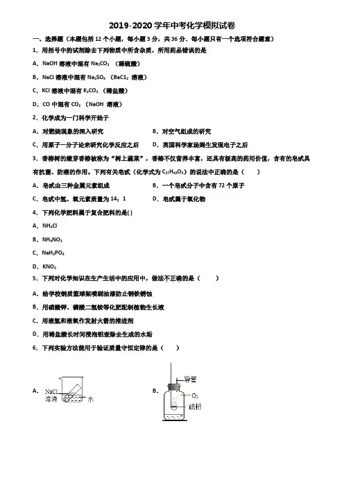 贵州省贵阳市2019-2020学年中考化学联考双份试题
