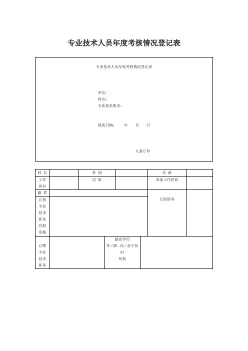 专业技术人员年度考核情况登记表