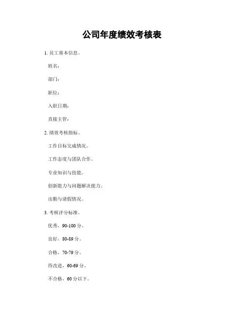 公司年度绩效考核表