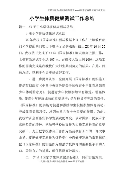 小学生体质健康测试工作总结doc
