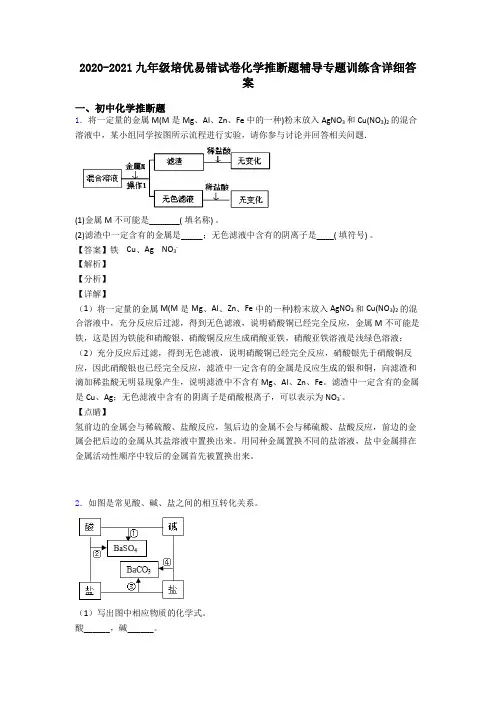 2020-2021九年级培优易错试卷化学推断题辅导专题训练含详细答案