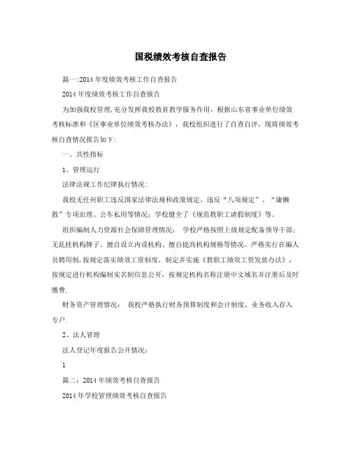 国税绩效考核自查报告