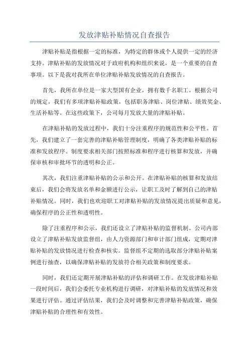 发放津贴补贴情况自查报告