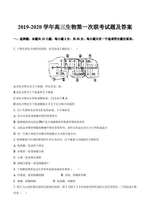 2019-2020学年高三生物第一次联考试题及答案
