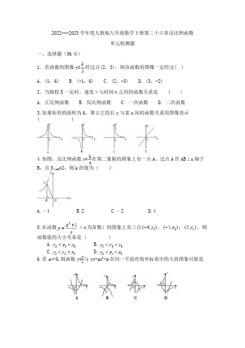 第二十六章反比例函数单元检测题2022---2023学年 人教版九年级数学下册 