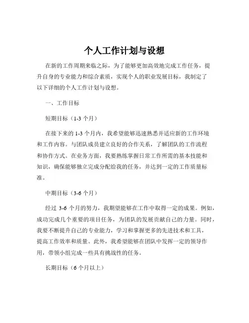 个人工作计划与设想