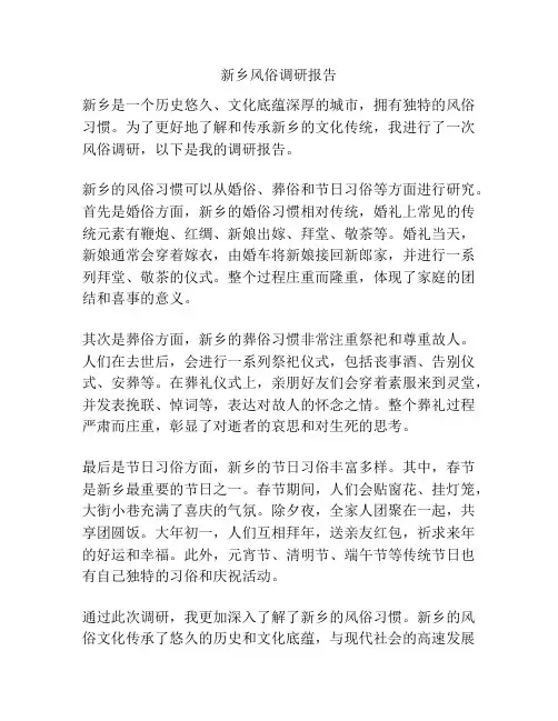 新乡风俗调研报告