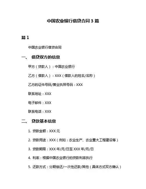中国农业银行借贷合同3篇