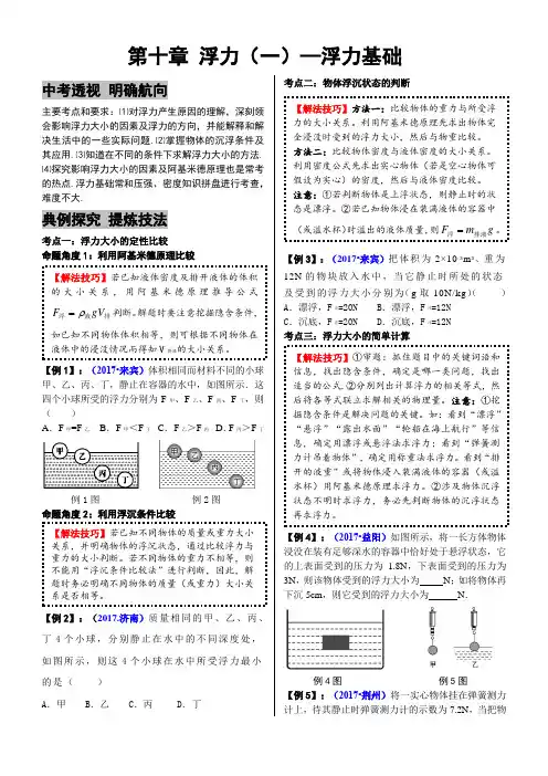中考物理热点10专题十  浮力(一)—浮力基础