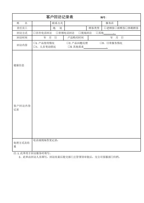 客户回访记录表及客户回访计划表及回访话术集锦