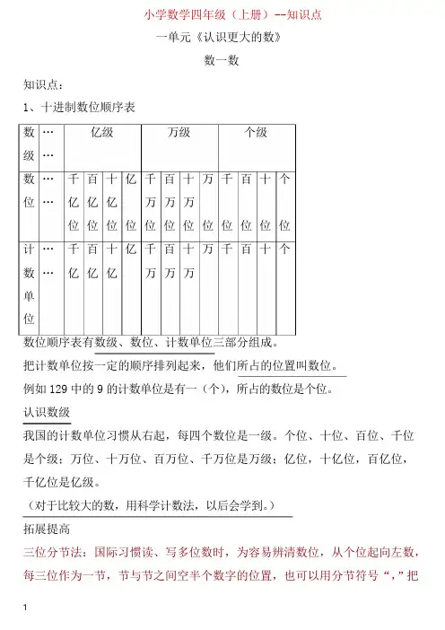 北师大版四年级上册数学知识点+对应练习